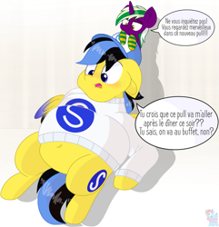 Size: 877x911 | Tagged: safe, artist:rainbow eevee, imported from ponybooru, oc, oc:ponyseb, duo, fat, french