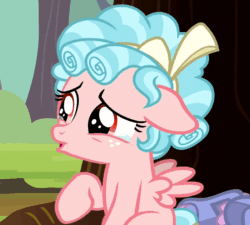 Size: 800x719 | Tagged: safe, imported from derpibooru, screencap, cozy glow, sniffles, pegasus, pony, marks for effort, spoiler:s08, animated, bag, bags, bow, cropped, crying, curly mane, female, filly, floppy ears, foal, freckles, gif, poor thing, sad, sniffing, sniffling, solo, talking, teary eyes, tree, wings