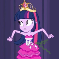 Size: 414x414 | Tagged: safe, artist:lekonar13, edit, edited screencap, imported from derpibooru, screencap, twilight sparkle, equestria girls, 1000 hours in ms paint, big crown thingy, clothes, crown, dress, element of magic, fart, fart fetish, fetish, gala dress, jewelry, regalia, solo, twilight fartle