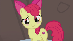 Size: 1280x720 | Tagged: safe, imported from derpibooru, screencap, apple bloom, earth pony, pony, hearthbreakers, season 5, adorabloom, blushing, cute, female, filly, foal, looking at you, solo