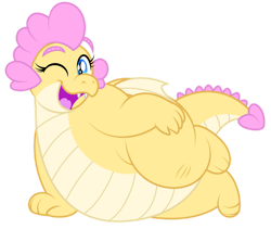 Size: 1600x1352 | Tagged: safe, artist:aleximusprime, imported from derpibooru, oc, oc:buttercream, oc:buttercream the dragon, dragon, flurry heart's story, chubby, cute, dragon oc, dragoness, fat, female, flirting, hand on hip, heart shaped, modeling, one eye closed, posing for photo, sexy, simple background, solo, transparent background, wink