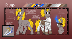 Size: 1280x689 | Tagged: safe, artist:cosmalumi, imported from derpibooru, oc, oc only, oc:blayd, pony, unicorn, reference sheet, solo