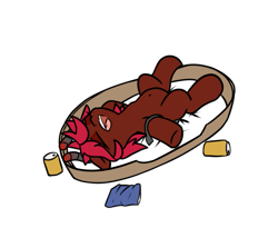 Size: 903x741 | Tagged: safe, artist:neuro, imported from derpibooru, oc, oc only, demon, demon pony, lying down, on back, open mouth, pet bed, simple background, sleeping, solo, transparent background