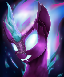 Size: 1800x2160 | Tagged: safe, artist:tenebrisnoctus, imported from derpibooru, autumn blaze, kirin, nirik, bust, fangs, female, glowing, glowing eyes, solo