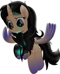 Size: 4412x5416 | Tagged: safe, artist:lincolnbrewsterfan, imported from derpibooru, oc, oc only, oc:true resistance, alicorn, original species, pony, fallout equestria, my little pony: the movie, .svg available, alicorn oc, biker jacket, clothes, cognitum, cognitum alicorn, colored pupils, colored wings, delta pipbuck, eyebrows, female, flying, glowing, gradient hooves, gradient wings, gun, handgun, highlights, horn, inkscape, jacket, leather jacket, leg guards, looking back, luminescence, mane, mare, movie accurate, pipbuck, pistol, ponified, reflection, relentless sorrow (psalm's handgun), revolver, shading, shield, simple background, smiling, solo, svg, tail, transparent background, two toned mane, two toned tail, vector, weapon, wings