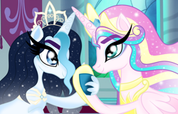 Size: 1024x654 | Tagged: safe, artist:owocrystalcatowo, imported from derpibooru, oc, oc only, oc:crystal heart, oc:yue hoshi, alicorn, pony, female, mare, offspring, parent:princess cadance, parent:shining armor, parents:shiningcadance