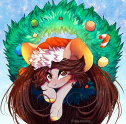 Size: 2548x2500 | Tagged: safe, artist:krissstudios, imported from derpibooru, oc, pony, christmas wreath, female, mare, solo, wreath