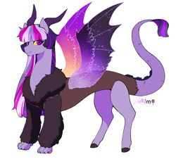 Size: 2217x2002 | Tagged: safe, artist:riukime, imported from derpibooru, oc, oc only, oc:jinx, draconequus, hybrid, draconequus oc, female, interspecies offspring, offspring, parent:discord, parent:twilight sparkle, parents:discolight, simple background, solo, white background