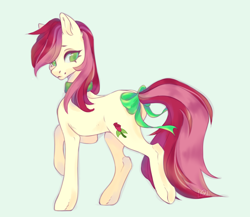 Size: 3284x2852 | Tagged: safe, artist:lakl, imported from derpibooru, roseluck, earth pony, pony, bow, collar, commission, commissioner:doom9454, cute, pony pet, rosepet, simple background, solo, tail, tail bow