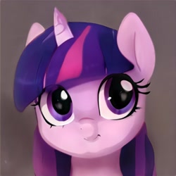 Size: 1024x1024 | Tagged: safe, imported from derpibooru, twilight sparkle, pony, unicorn, accidentally a canon character, ai content, ai generated, bust, generator:thisponydoesnotexist, not twilight sparkle, portrait, simple background, soft color, solo