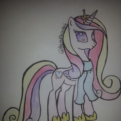 Size: 640x640 | Tagged: safe, artist:themuffinartist, imported from derpibooru, princess cadance, alicorn, pony, clothes, crown, jewelry, no pupils, regalia, scarf, smiling, solo, traditional art