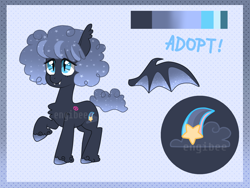 Size: 1600x1200 | Tagged: safe, artist:kaikururu, imported from derpibooru, oc, oc only, bat pony, pony, bat pony oc, bat wings, chest fluff, ethereal mane, raised hoof, reference sheet, slit pupils, solo, starry mane, wings