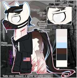 Size: 1389x1399 | Tagged: safe, artist:inarimayer, imported from derpibooru, oc, oc only, oc:sheldon fester, pony, unicorn, clothes, face mask, hoodie, horn, male, mask, reference sheet, scar, stallion, unicorn oc, white eyes