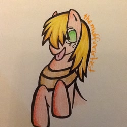 Size: 640x640 | Tagged: safe, artist:themuffinartist, imported from derpibooru, big macintosh, pony, :p, freckles, no pupils, solo, tongue out, traditional art