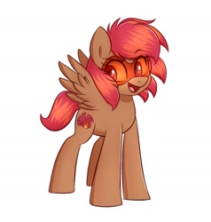 Size: 1548x1629 | Tagged: safe, artist:handgunboi, imported from derpibooru, oc, oc only, pegasus, pony, commission, eye clipping through hair, eyebrows, eyebrows visible through hair, full body, hooves, open mouth, open smile, pegasus oc, raised eyebrow, simple background, smiling, solo, spread wings, standing, tail, three quarter view, two toned mane, two toned tail, white background, wings