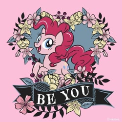 Size: 1080x1080 | Tagged: safe, artist:mylittleponyjpn, imported from derpibooru, part of a set, pinkie pie, earth pony, pony, flower, instagram, official, simple background, solo