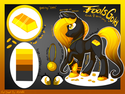 Size: 900x675 | Tagged: safe, artist:mychelle, imported from derpibooru, oc, oc:fools gold, earth pony, pony, female, mare, reference sheet, solo