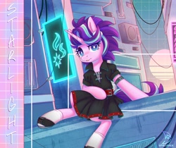 Size: 2948x2480 | Tagged: safe, artist:wavecipher, imported from derpibooru, starlight glimmer, pony, unicorn, alternate hairstyle, clothes, converse, edgelight glimmer, gameloft, gameloft interpretation, high res, looking at you, shoes, skirt, solo