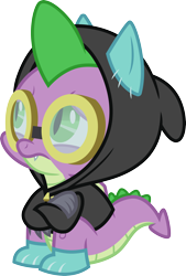 Size: 3000x4438 | Tagged: safe, artist:cloudy glow, imported from derpibooru, spike, dragon, sparkle's seven, .ai available, clothes, costume, dangerous mission outfit, goggles, hoodie, simple background, solo, transparent background, vector, winged spike, wings