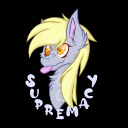 Size: 1500x1500 | Tagged: safe, artist:gremlingraveyard, imported from derpibooru, derpy hooves, pegasus, pony, black background, bust, female, simple background, solo, tongue out