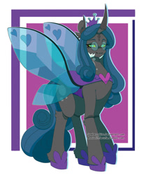 Size: 1024x1225 | Tagged: safe, artist:sawberrykiss, idw, imported from derpibooru, queen chrysalis, changeling, changeling queen, reflections, spoiler:comic, female, glasses, mirror universe, reversalis, solo