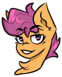 Size: 900x1120 | Tagged: safe, artist:pointdelta, imported from derpibooru, scootaloo, pegasus, pony, bust, chest fluff, female, filly, foal, grin, simple background, smiling, solo, transparent background