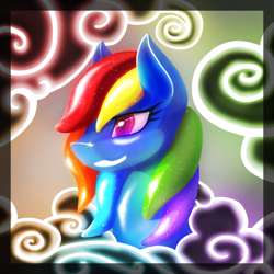 Size: 4000x4000 | Tagged: safe, artist:eltaile, imported from derpibooru, rainbow dash, pegasus, pony, absurd resolution, bust, cloud, cloudy, female, jelly, shiny, solo