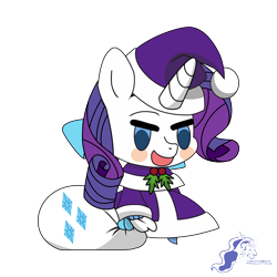 Size: 9934x9934 | Tagged: safe, artist:dimanizma, imported from derpibooru, rarity, pony, unicorn, absurd resolution, anime, bag, chibi, christmas, clothes, costume, cute, fate/stay night, female, filly, foal, happy new year, hat, hearth's warming eve, holiday, horn, padoru, santa costume, santa hat, simple background, solo, transparent background, watermark