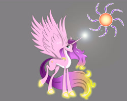 Size: 6250x5000 | Tagged: safe, artist:cactuscowboydan, imported from derpibooru, oc, oc only, alicorn, alicorn oc, cutie mark, female, gray background, horn, large wings, long horn, magic, mare, oc name needed, previous generation, simple background, wings