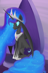 Size: 1317x2000 | Tagged: safe, artist:iron curtain, imported from derpibooru, nightmare moon, princess luna, alicorn, pony, female, jewelry, nightmare luna, regalia, solo