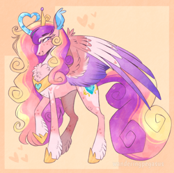 Size: 968x966 | Tagged: safe, artist:wanderingpegasus, imported from derpibooru, princess cadance, alicorn, pony, alternate hairstyle, chest fluff, crown, curved horn, cute, cutedance, female, freckles, heart, hoof shoes, horn, jewelry, mare, markings, redesign, regalia, solo