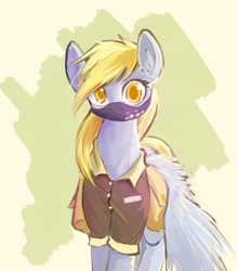 Size: 1500x1708 | Tagged: safe, artist:manicpanda, imported from derpibooru, derpy hooves, pegasus, pony, clothes, face mask, female, looking at you, mailmare, mare, mask, one layer, solo, uniform