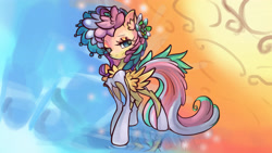 Size: 3840x2160 | Tagged: safe, artist:alexsavenije, imported from derpibooru, fluttershy, lotus blossom, pegasus, pony, clothes, dress, reflection, solo, stained glass, summer, winter