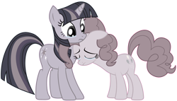 Size: 4000x2290 | Tagged: safe, anonymous artist, artist:kooner-cz, edit, imported from derpibooru, pinkie pie, twilight sparkle, earth pony, pony, unicorn, crying, depressed, discorded, discorded pinkie pie, discorded twilight, duo, meanie pie, neck nuzzle, nuzzling, sad, simple background, sorrow, transparent background, twilight tragedy, vector