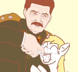 Size: 2310x2147 | Tagged: safe, anonymous artist, edit, editor:unofficial edits thread, imported from derpibooru, oc, oc:aryanne, earth pony, human, pony, 4chan, eyes closed, female, food, josef stalin, mare, simple background, unofficial edits thread, whipped cream