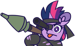 Size: 4552x2792 | Tagged: safe, artist:threetwotwo32232, imported from derpibooru, twilight sparkle, pony, unicorn, eyepatch, female, future twilight, mare, metal gear, parody, rpg-7, simple background, solid sparkle, transparent background