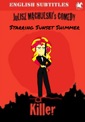 Size: 720x1026 | Tagged: safe, edit, imported from derpibooru, screencap, sunset shimmer, equestria girls, killer (movie), movie poster, parody, poland, solo