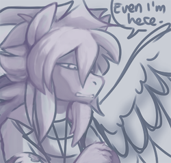 Size: 700x670 | Tagged: safe, artist:deyogee, artist:nudeus, imported from derpibooru, oc, pegasus, semi-anthro, clothes, collaboration, crossover, dialogue, male, monochrome, ponified, solo, unshorn fetlocks, yami bakura, yu-gi-oh!