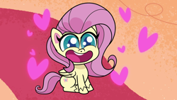 Size: 1920x1080 | Tagged: safe, imported from derpibooru, screencap, fluttershy, pegasus, pony, dol-fin-ale, my little pony: pony life, cute, daaaaaaaaaaaw, female, floating heart, g4.5, heart, mare, open mouth, shyabetes, sitting, solo, volumetric mouth