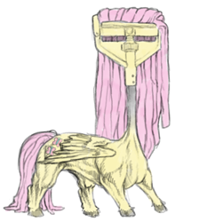 Size: 2664x2748 | Tagged: safe, artist:greatspacebeaver, imported from derpibooru, fluttershy, hybrid, pegasus, pony, abomination, avant-garde, creepy, cursed image, every day we stray further from god's light, female, fluttermop, majestic as fuck, mare, meme, mop, nightmare fuel, not salmon, object, simple background, solo, wat, white background