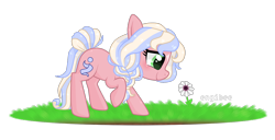 Size: 1440x736 | Tagged: safe, artist:kaikururu, imported from derpibooru, oc, oc only, earth pony, pony, earth pony oc, flower, raised hoof, simple background, smiling, transparent background