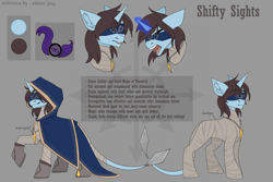 Size: 3588x2397 | Tagged: safe, artist:sinner_png, imported from derpibooru, oc, oc only, oc:shifty sights, unicorn, amulet, blindfold, bust, chaos, clothes, cowl, crossover, cultist, hidden cutie mark, horn, information, jewelry, mutant, portrait, reference sheet, robes, tzeentch, unicorn oc, warhammer (game), warhammer 40k, wrapping