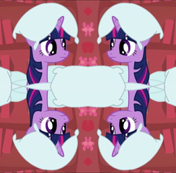 Size: 1126x1110 | Tagged: safe, edit, edited screencap, imported from derpibooru, screencap, twilight sparkle, pony, unicorn, look before you sleep, season 1, female, horn, mare, pillow, solo, unicorn twilight, unitinu, wat