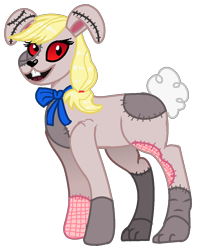 Size: 964x1100 | Tagged: safe, artist:princess-kitsune-tsu, imported from derpibooru, applejack, earth pony, pony, rabbit, animal, animal costume, bowtie, bunny costume, clothes, cosplay, costume, crossover, female, five nights at freddy's, five nights at freddy's: security breach, mare, open mouth, simple background, solo, transparent background, vanny