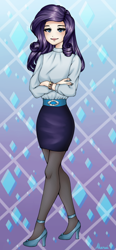 Size: 462x1000 | Tagged: safe, artist:akaruiyoso, imported from derpibooru, rarity, human, clothes, crossed arms, female, high heels, humanized, pencil skirt, shoes, skirt, smiling, solo