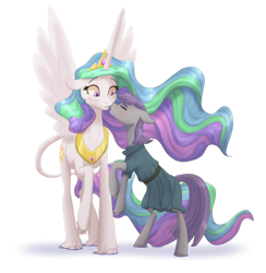 Size: 1280x1314 | Tagged: safe, artist:shaslan, imported from derpibooru, maud pie, princess celestia, alicorn, earth pony, pony, female, kissing, lesbian, maudlestia, shipping, simple background, transparent background