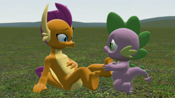 Size: 1920x1080 | Tagged: safe, artist:ponygamer2020, artist:ponygamersfm, imported from derpibooru, smolder, spike, dragon, 3d, claws, cute, dragoness, duo, ear, feet, female, fetish, foot fetish, foot massage, foot worship, grass, horn, male, massage, relationship, remake, shipping, sitting, sky, smolderbetes, source filmmaker, spikabetes, spolder, spread toes, straight, tail, toes, wings