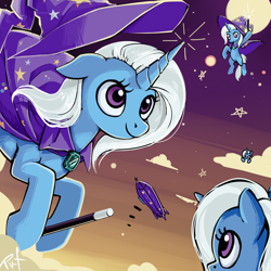 Size: 1600x1600 | Tagged: safe, artist:ponykillerx, imported from ponybooru, trixie, pony, unicorn, cloud, female, magic wand