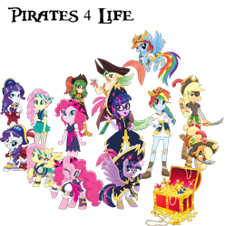 Size: 3801x3824 | Tagged: safe, imported from derpibooru, applejack, captain celaeno, fluttershy, pinkie pie, rainbow dash, rarity, sci-twi, twilight sparkle, alicorn, earth pony, human, pegasus, pony, unicorn, equestria girls, my little pony: the movie, human ponidox, pirate applejack, pirate fluttershy, pirate pinkie pie, pirate rainbow dash, pirate rarity, pirate twilight, self paradox, self ponidox, simple background, transparent background, treasure chest, twilight sparkle (alicorn)