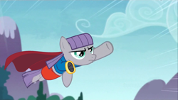 Size: 1000x563 | Tagged: safe, artist:dragunique, edit, edited screencap, imported from derpibooru, screencap, maud pie, earth pony, pony, maud pie (episode), cape, clothes, female, flying, mare, solo, supergirl, superhero